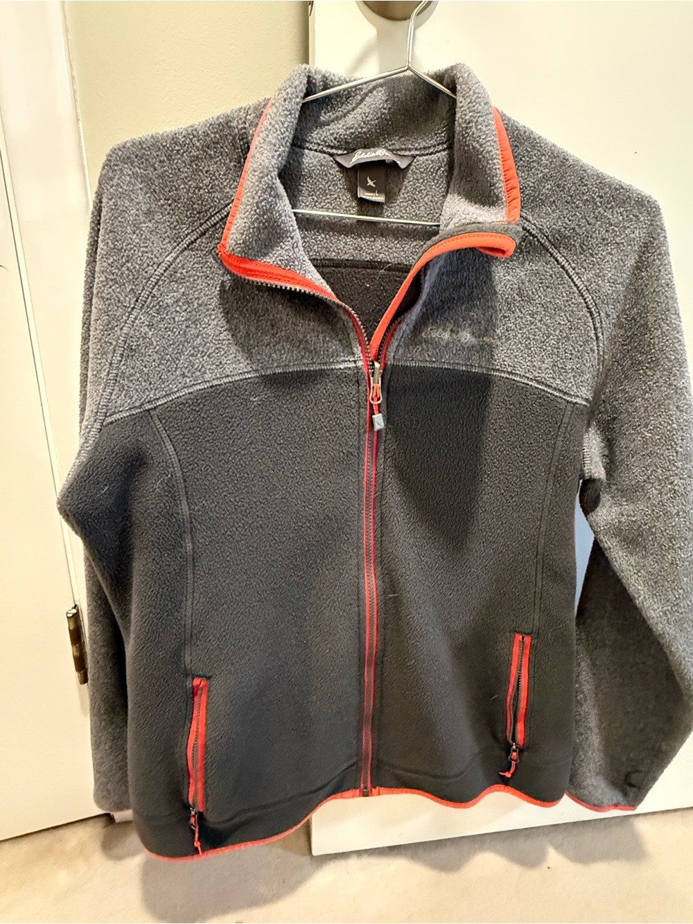 Eddie Bauer Two-Tone Gray Fleece Jacket with Coral Trim